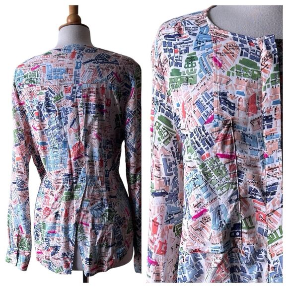 MAEVE Anthropologie Cartography London Map Print Blouse Shirt Top Size 10 - Picture 5 of 10